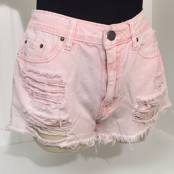pastel denim shorts